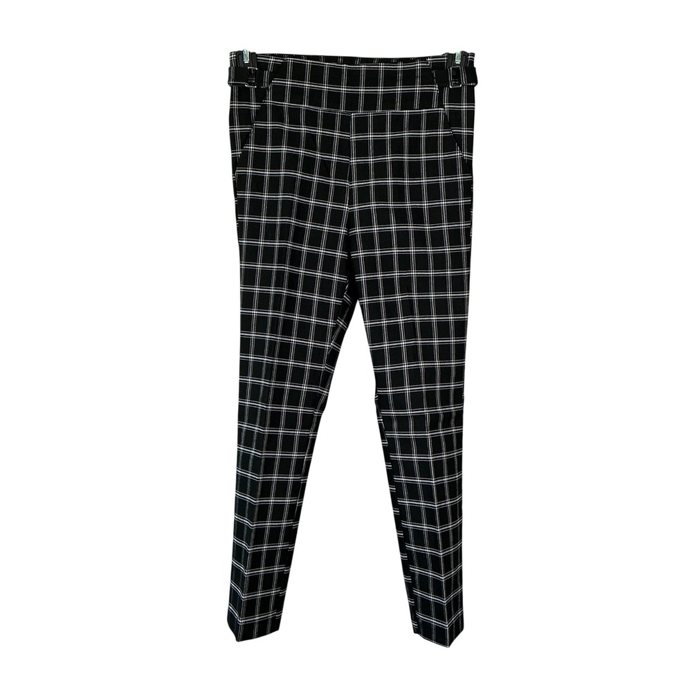 Maurices Black White Grid Plaid Tapered Leg Dress Pants Side Buckle Small